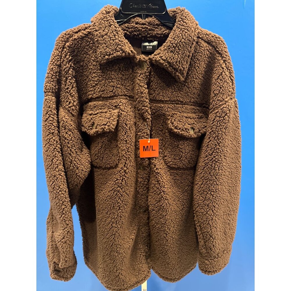 32° Heat M/L Brown Sherpa Jacket With Pockets Cozy & Stylish Warmth For Cold Wea